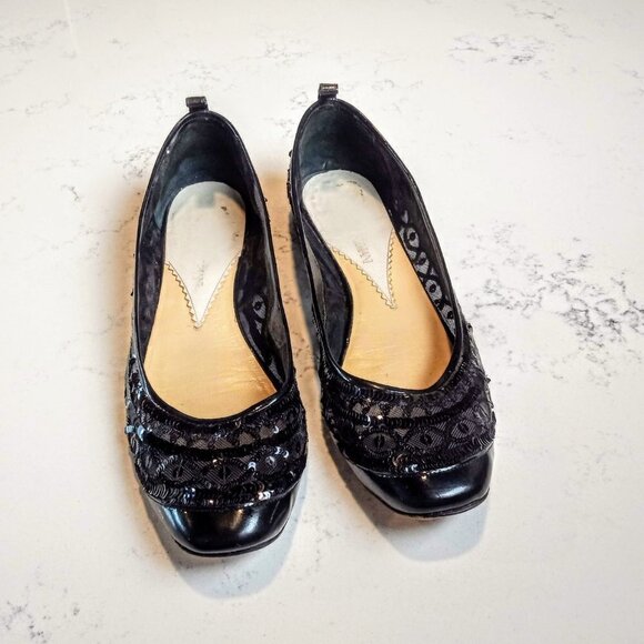 Giorgio Armani Black Mesh Sequin Italian Ballet Flats - Picture 2 of 9